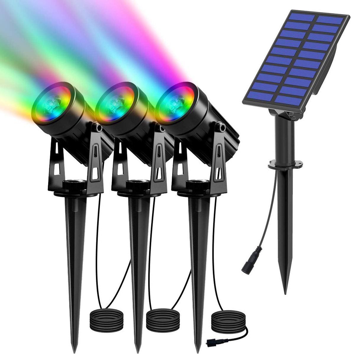 Tuinverlichting op zonne-energie, 3 stuks, led-tuinverlichting, zonne-energie, waterdicht, led-zonnelamp, buitenlamp, tuinlamp, padverlichting, spotverlichting (kleurverandering)