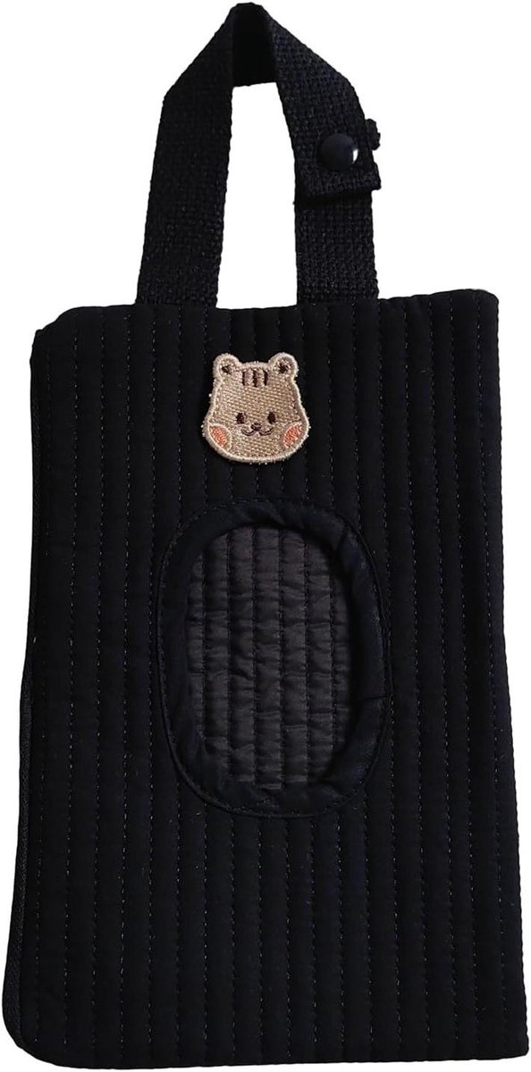Gewatteerde Doekjes Houder - Draagbare Baby Doekjes Pouch - Babyverzorging Onderweg - Met Ophangriem - 23 x 15 cm - Zwart