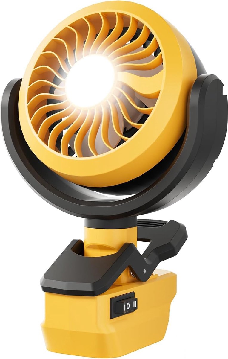 Accuventilator voor Dewalt 18 V accu (zonder accu), draagbare clip-on ventilator, tafelventilator met 2 snelheden, accuventilator voor bouwplaats, kinderwagen, camping, werkplaats