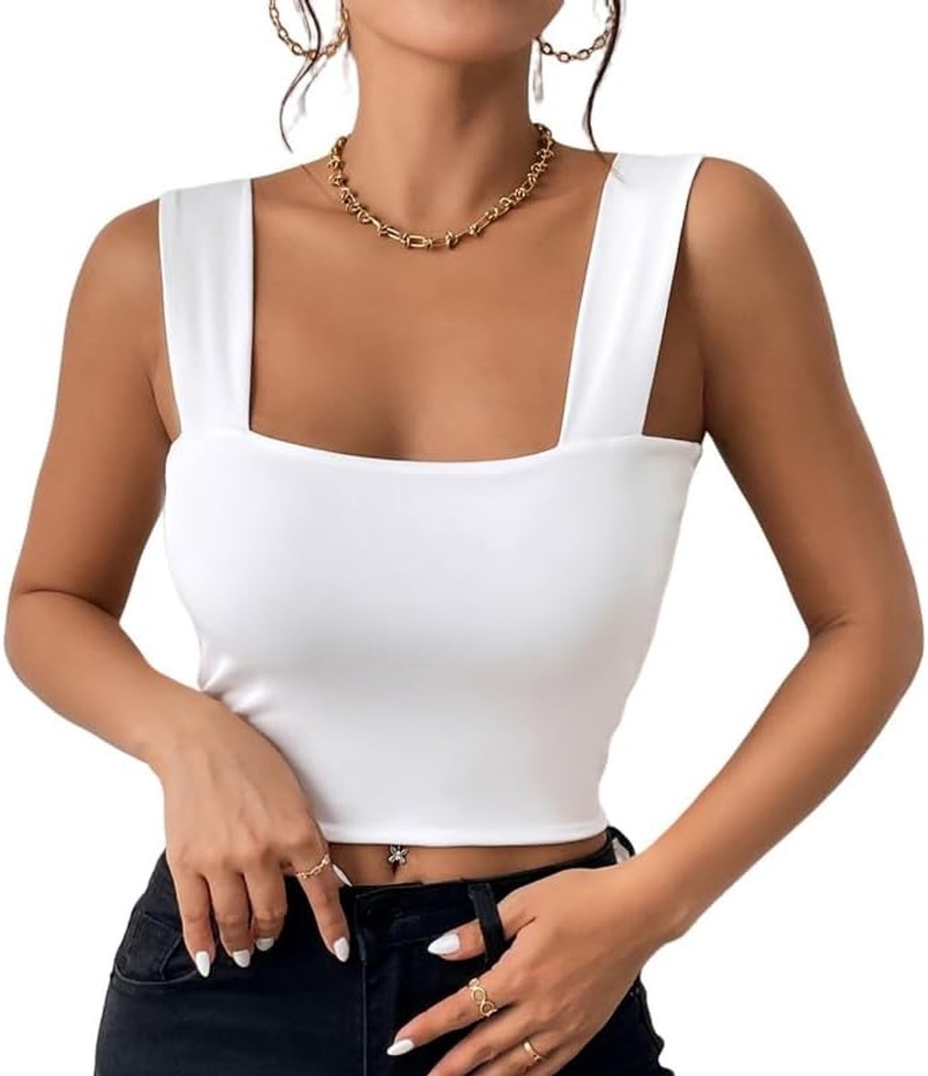 Tanktop voor dames, sexy crop top, mouwloos, vierkante hals, slim fit, zomertop, chic en elegant, nauwsluitende basics, Y2K, vest, cami, top, hemdje, sport, cami, modieus, streewear
