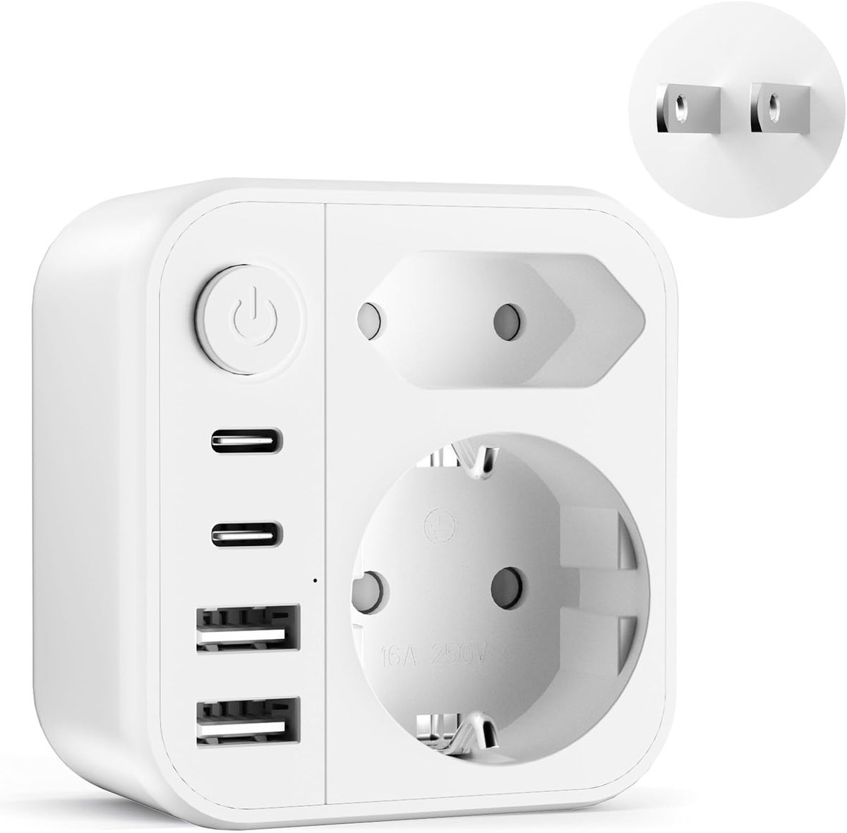 6 IN 1 Reisadapter voor Japan, Stopcontactadapter Japan–Duitsland met 2 USB-A-poorten en 2 USB-C-poorten, Type A-reisadapter voor VS, China, Canada, Thailand en Japan