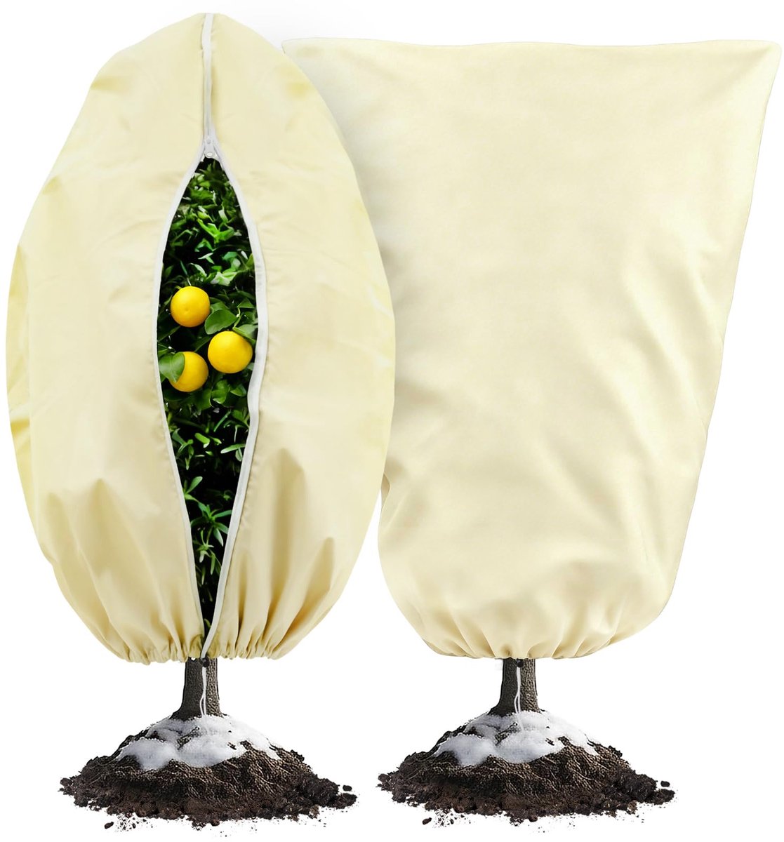 SnelShoppen - Beschermzakken voor Winterplanten 80 x 120 cm, Ademend, Met Ritssluiting en Trekkoord, Ideaal voor Potplanten en Kleine Bomen, Beige, 2