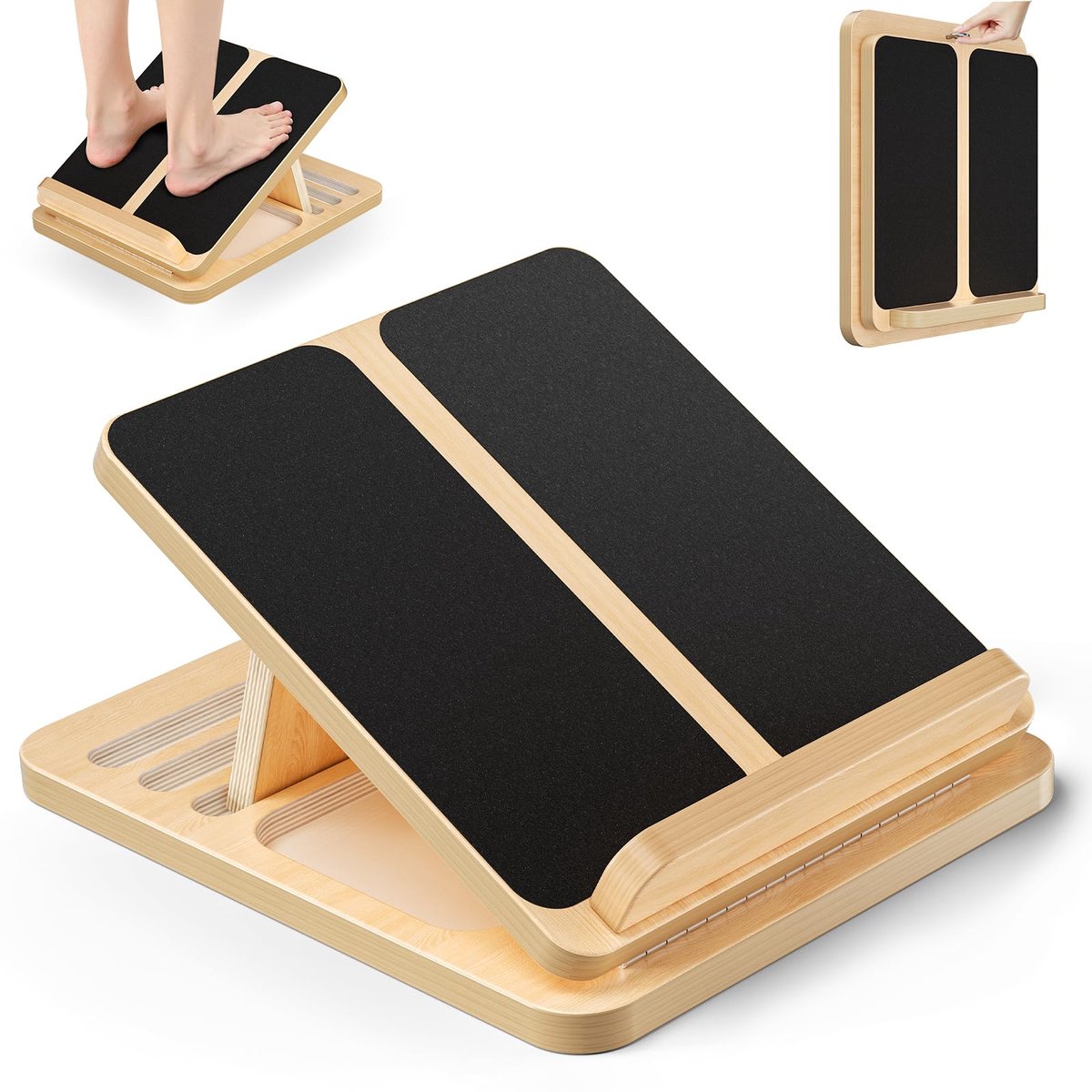 SnelShoppen - Slant Board Houten Hellingbord met 4 Instelbare Hoeken, Antislip Fitnessapparaat voor Rekken van Kuiten, Knieën, Enkels en Hielen, Ideaa