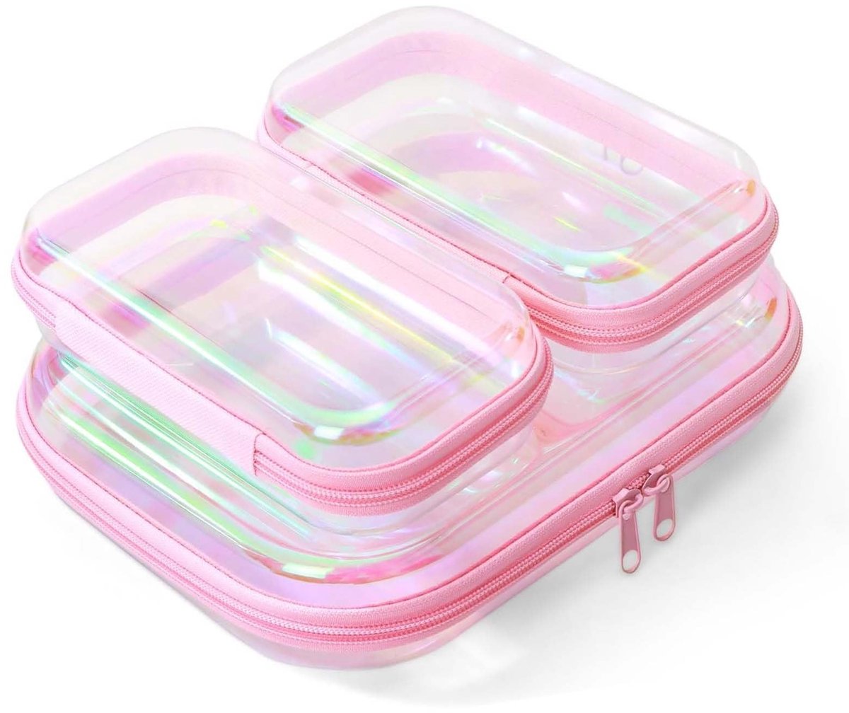 Dailygoods - Transparante Toilettas met Hard Case - 3-delige Set voor Vrouwen - Roze