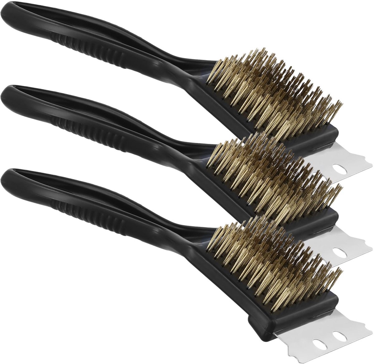 Dailygoods - Set van 3 Grillborstels - Messing Haren en Schraper voor Barbecue en Grill
