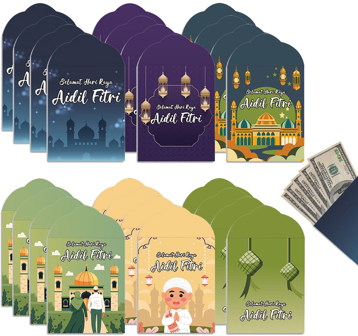 Dailygoods - Eid Mubarak Geldenveloppen - 24 Stuks in 6 Stijlen