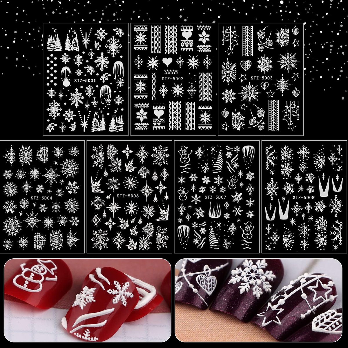 Dailygoods - 7 Kerst Nail Art Stickers - 5D Zelfklevende Sneeuwvlok Nageldecoraties