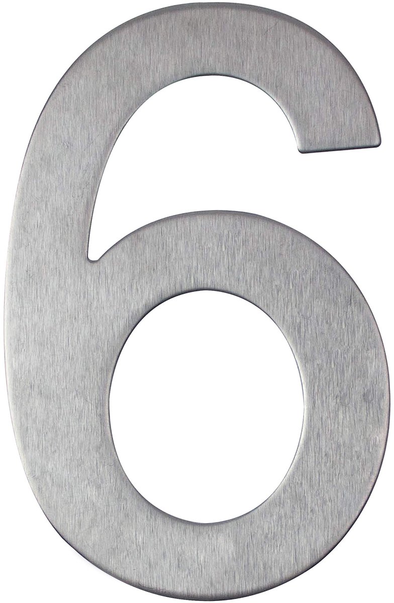 Dailygoods - Zilverkleurig Roestvrij Stalen Huisnummer - Zelfklevend, 100 mm, Nr. 6