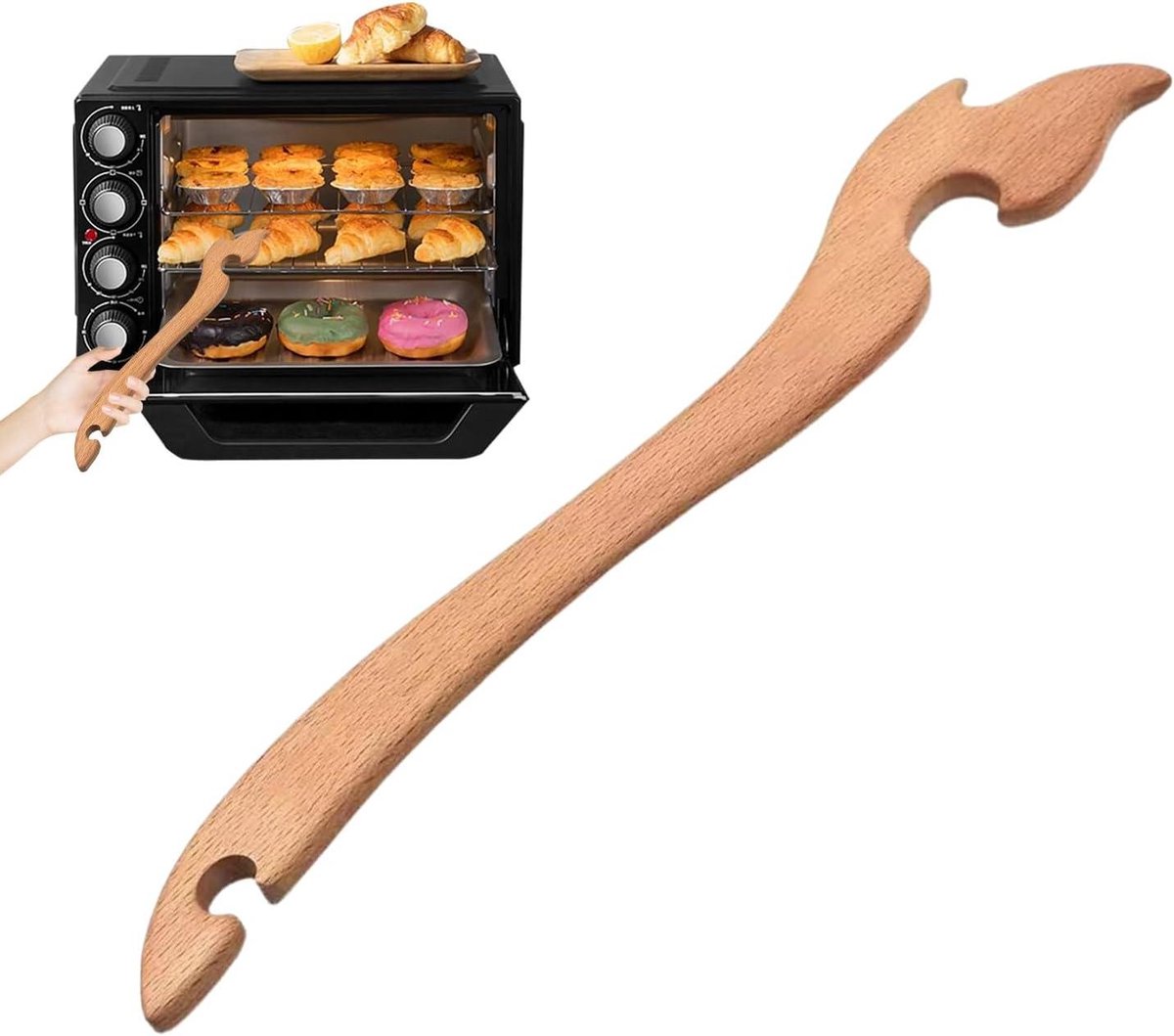 Ovenrooster Trekker Bakplaat Helper Hete Platen Verplaatsen Hittebestendig Hout 26 cm Natuurlijk