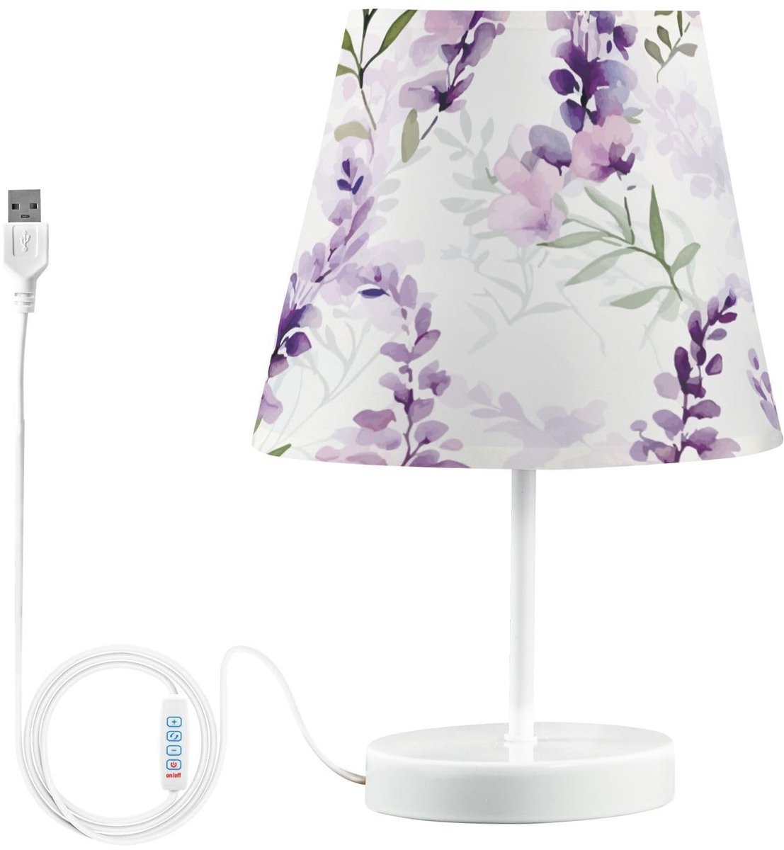 Dailygoods - Bedlamp met USB Poorten en Lavendel Bloemen Design - Klein