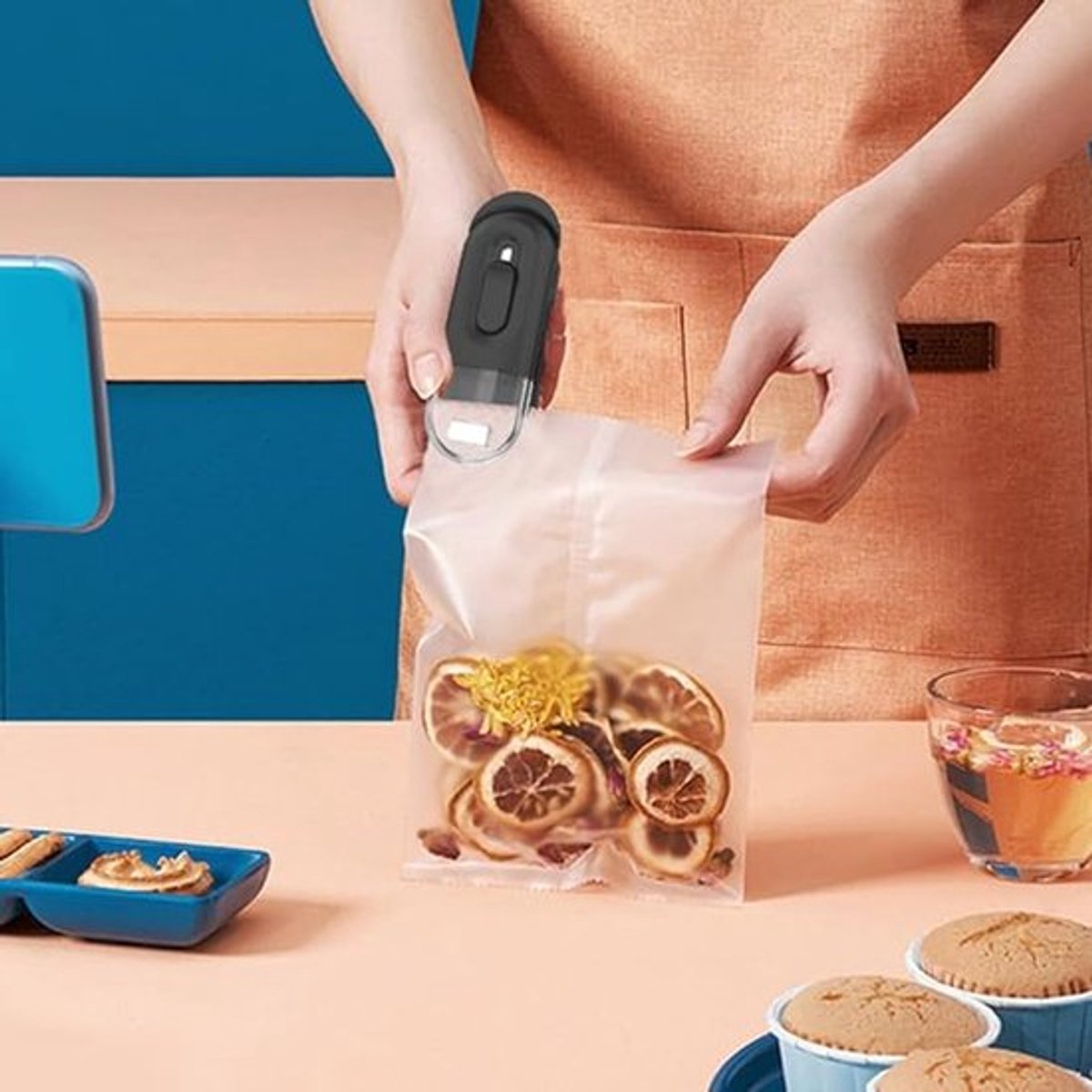 Draagbare machine voor het hersluiten van plastic zakken en voedselverpakkingszakken (wit)