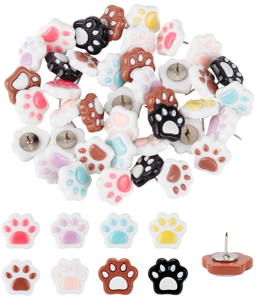 Dailygoods - 40 Pcs Paw Print Thumbtacks - Decoratieve Duimnagels voor Cork Boards