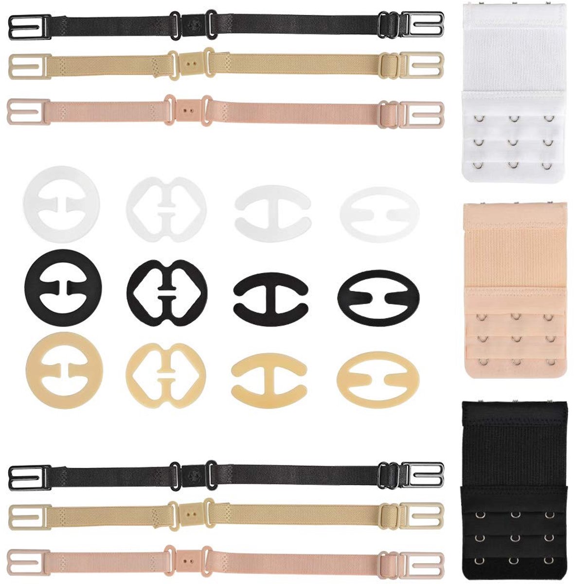 Dailygoods - BH-verlengstuk met 2 en 3 Haken - Verstelbare Antislip Bandjes