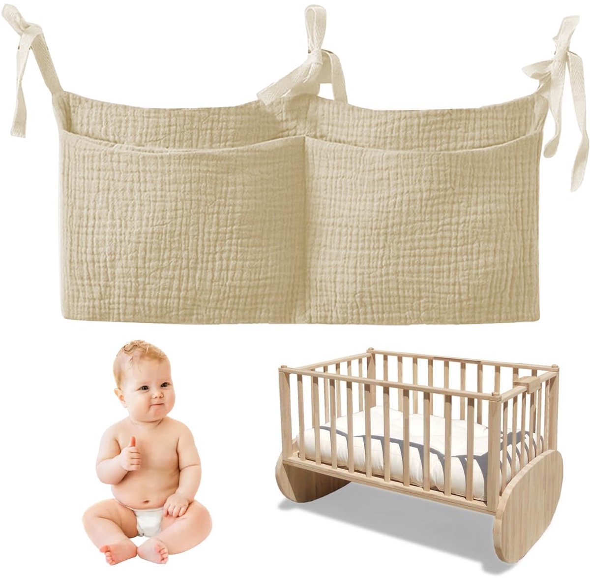 Dailygoods - Baby Bed Organiser met 2 Compartimenten - Hangende Opbergzak voor Babyspullen