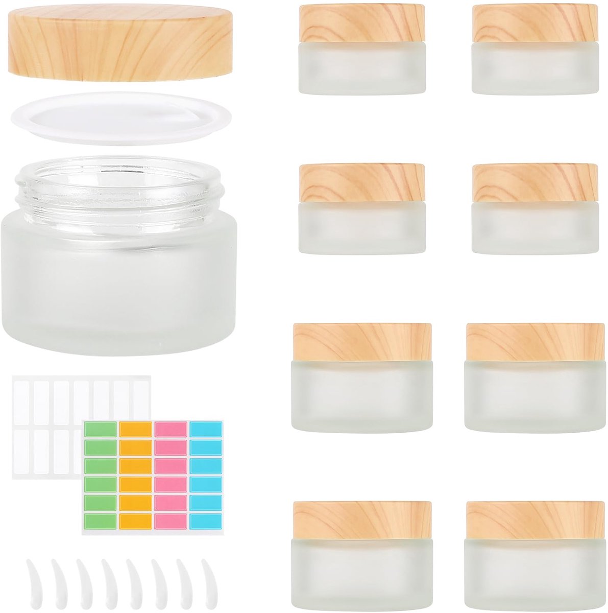 Dailygoods - 8 Stuks Glazen Jars - Lege Cosmetische Potjes met Houten Deksel
