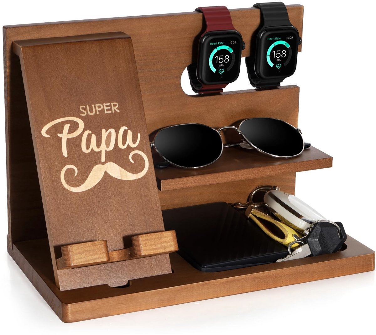 Dailygoods- Telefoondockingstation Houten - Nachtkastorganizer - Bureau Organizer - Cadeau voor Mannen - Verjaardagscadeau - Duurzaam Hout - Telefoonstandaard