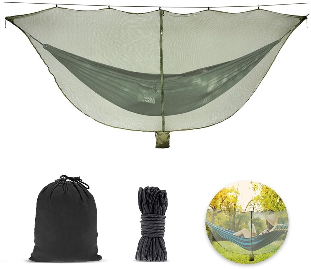 Dailygoods - Camping Hangmat Net met 360° Bescherming - Buiten Muggennet met Twee-Wege Rits