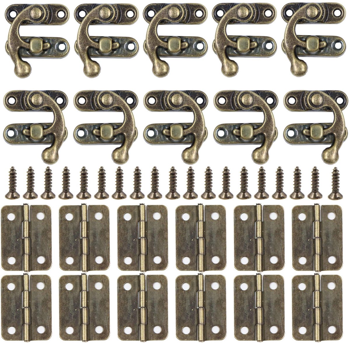 Dailygoods - 10 Stuks Antieke Haaksluitingen met Scharnieren - Perfect voor Houten Dozen