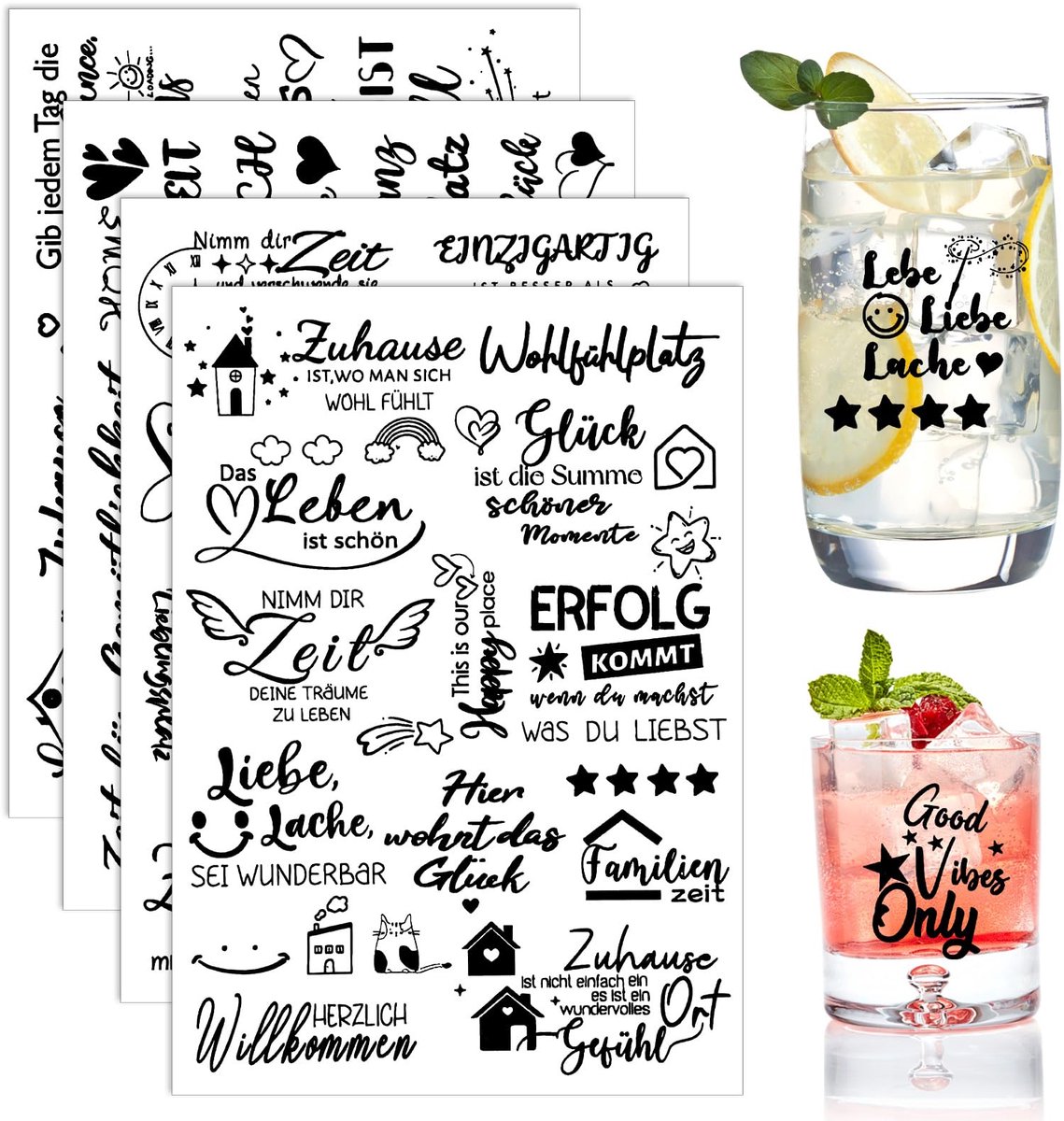 Dailygoods - Rub On Sticker Pack - 4 Stuks Grote Formaat Transfers voor DIY Decoratie