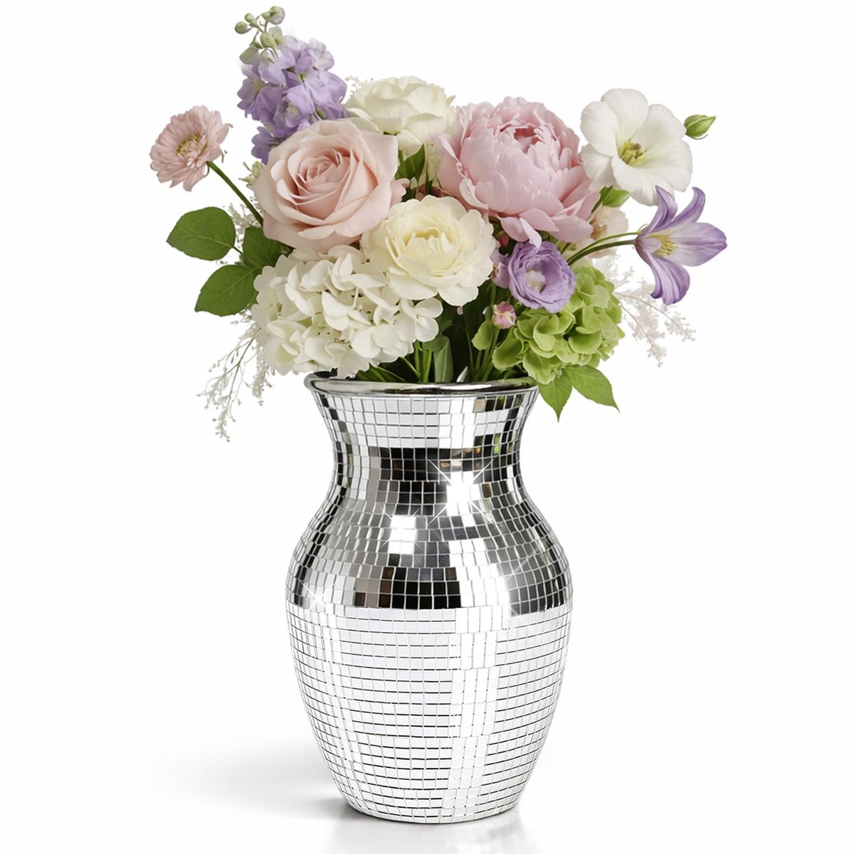 Dailygoods - Vaas van Spiegelmozaïek in Discobal-Stijl - 20 cm Glazen Tafeldecoratie