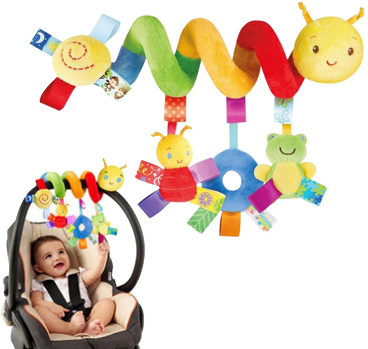 Dailygoods- Hangspeelgoed kleurrijke rups - Spiraal voor kinderwagen - Pluche speelgoed - Babyzitje speelgoed - Lichtgewicht en draagbaar - Huidvriendelijk materiaal - Babyspeelgoed
