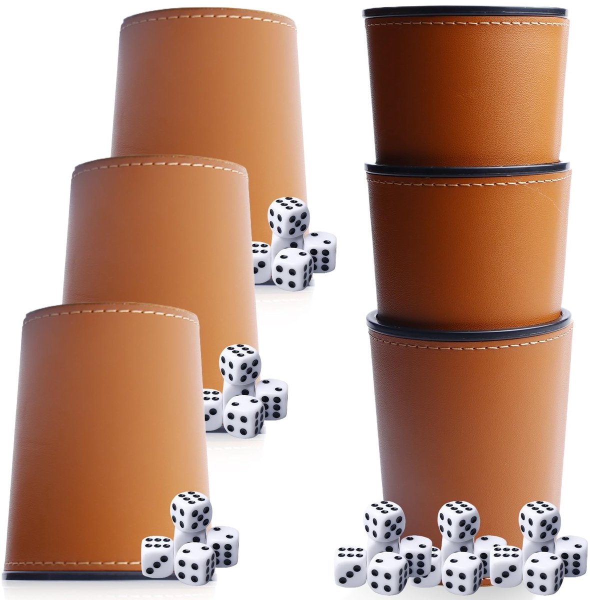 Dailygoods - Set van 6 PU-lederen Kubusbekers met 36 Dobbelstenen voor Spellen