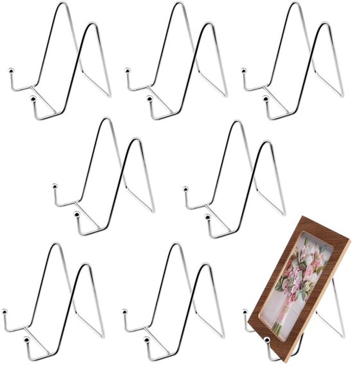 - Metalen bordenstandaard - Display standaard - Stabiel en duurzaam - Zilver - Fotohouder - Geschikt voor kunstwerken - Tafelkunst