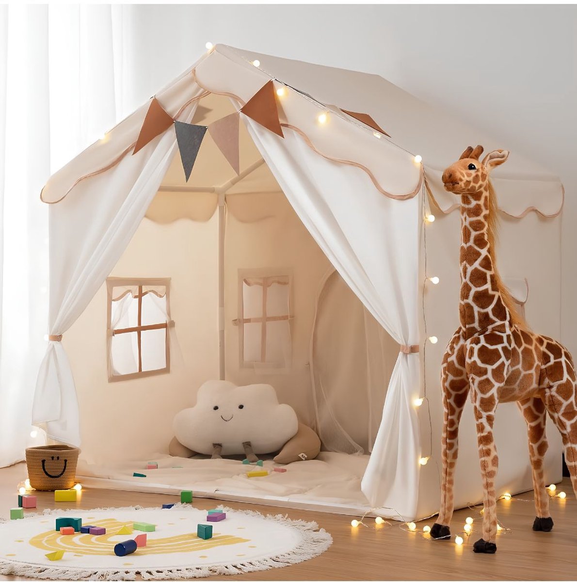 NIVA® Speelhuisje - Speelhuisje Binnen - Speelhuis - Beige - 90cm x 130cm x 130cm
