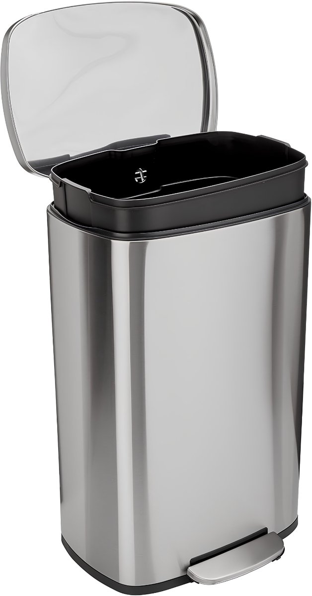 NIVA® Prullenbak - Prullenbak 50 Liter - Afvalbak - Zilver/Zwart - 43cm x 37cm x 66cm