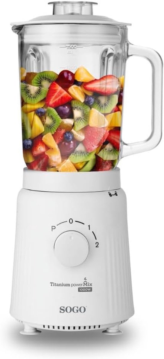 Glazen Blender - Smoothie Maker - Dranken Maken - Titanium Messen - 1.5 Liter - Wit — afbeelding 3