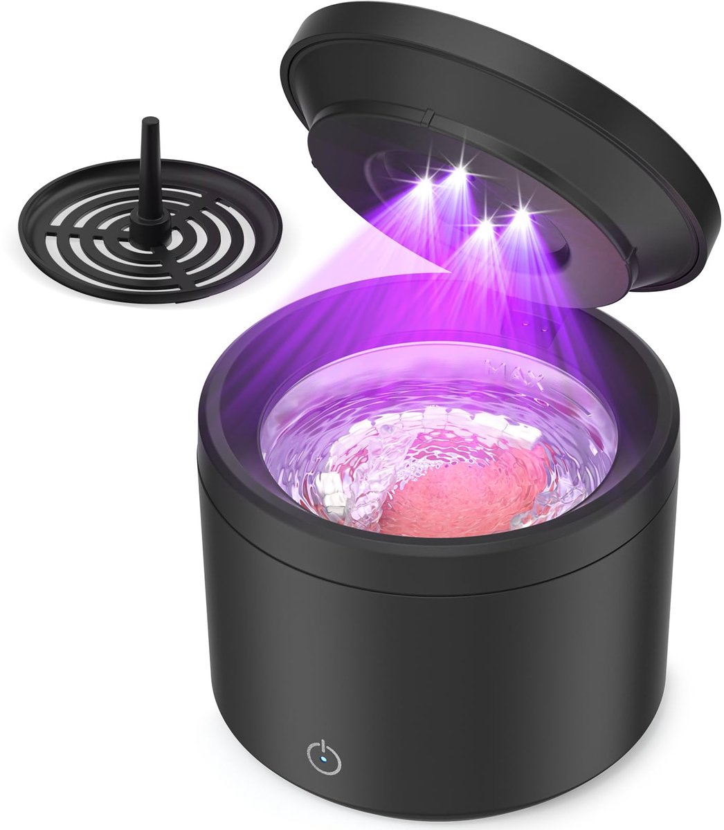 SnelShoppen - Ultrasone Reiniger 48000Hz - Dental Pod 200ml met UV Lamp - Reiniger voor Kunstgebitten, Beugels, Retainers en Sieraden - Zwart