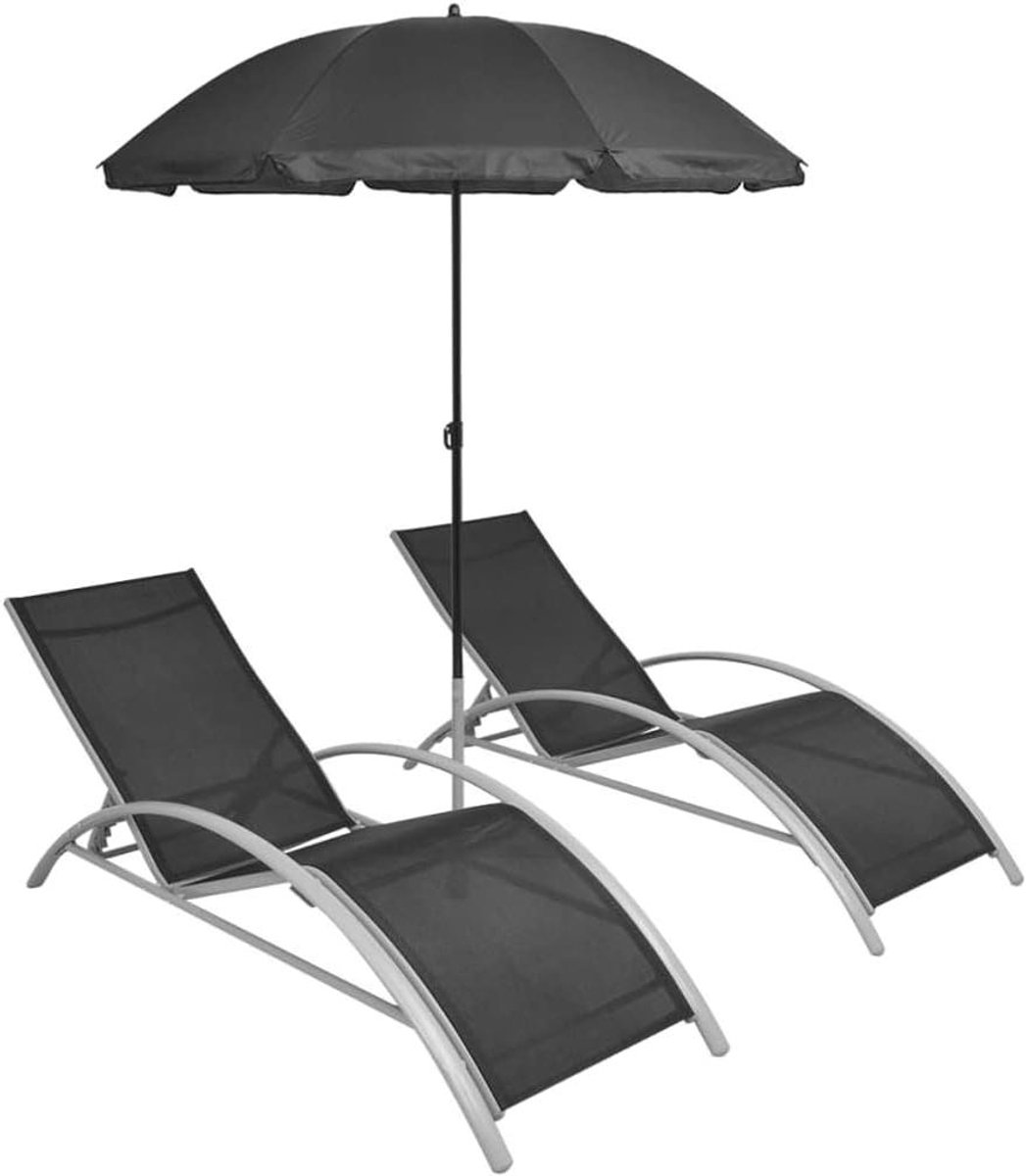 Ligstoelset Aluminium - Tuinstoelen met Parasol - Buiten Ontspannen - 5-voudig Verstelbaar - 156 x 60 x 89 cm - Zwart