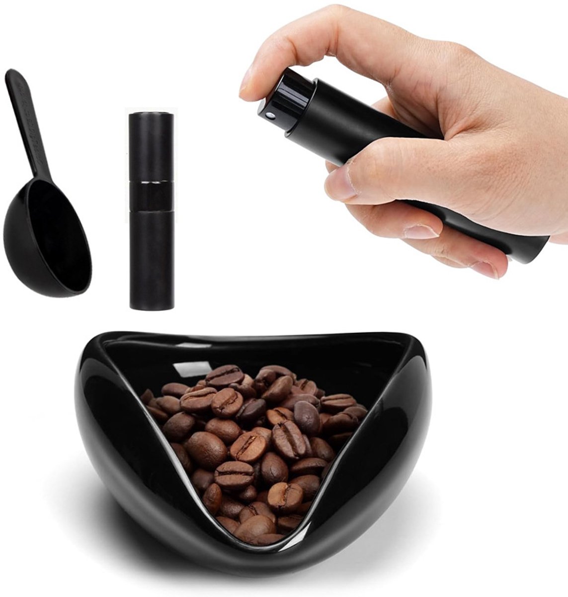 Koffiebonen maatbeker - Koffielepel - 3 stuks - waterspray - Theelepel - Koffie accessoire set - voor theehuis, hotel, eetkamer en geschikt koffieliefhebbers - zwart