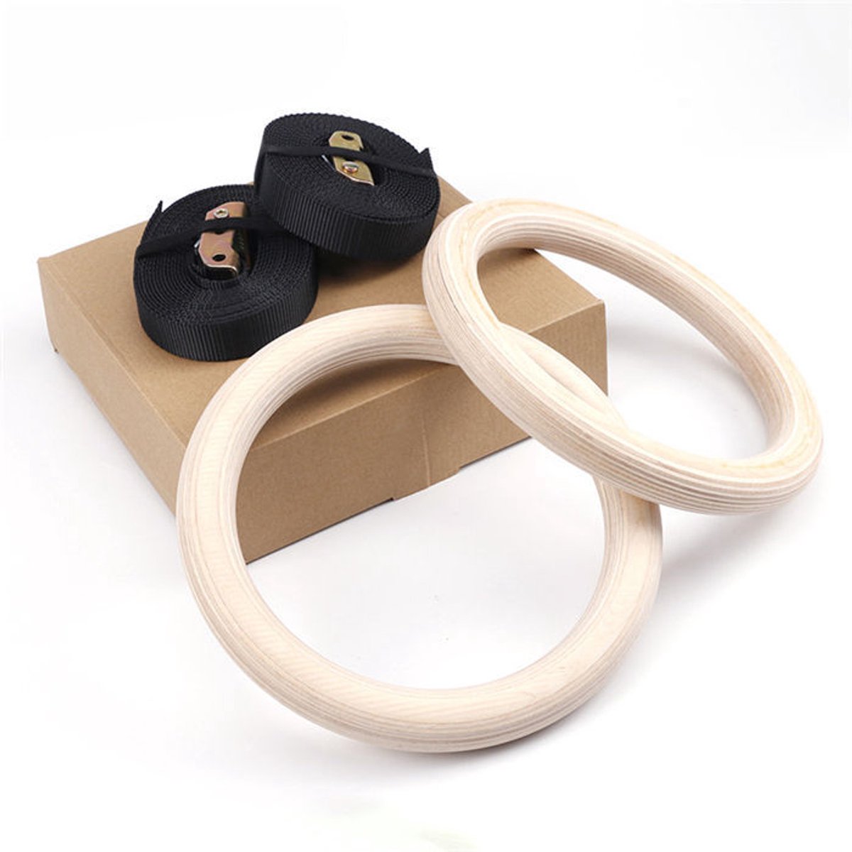 Gymnastiek- en oefenringen voor training, geschikt voor pull-ups | Houten gymnastiekringen, diameter 28 mm, met 2 verstelbare nylon banden, voor suspensietraining en bodybuildingoefeningen