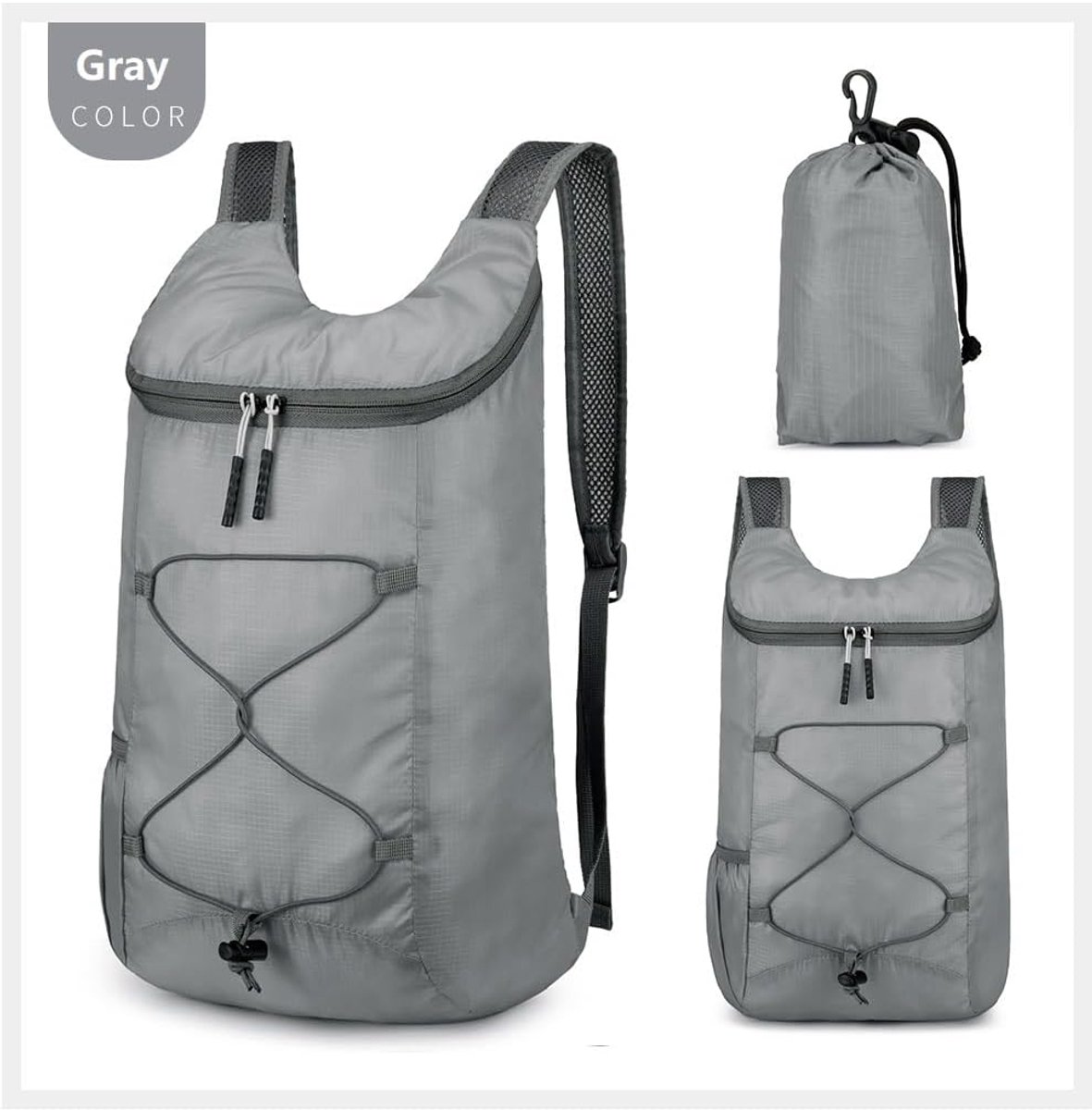 KZQ Opvouwbare wandelrugzak 16 liter - Lichtgewicht en waterafstotend - Perfect voor reizen gym en dagelijks gebruik - Grijs