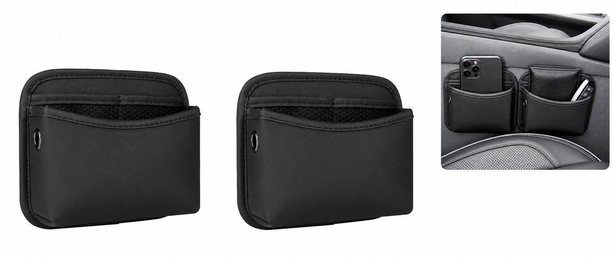 VHV - Auto Organizer Set van 2 - Mini Opbergvak van PU-leer met Oplaadopening - Zelfklevend voor Stoel en Console