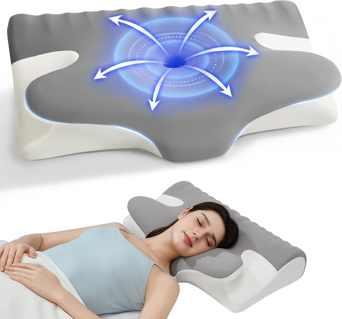 SnelShoppen - Winthome Nekkussen Hoofdkussen Traagschuimkussen Zacht Ergonomisch Orthopedisch Neksteunkussen Geschikt voor Rug- Zij- en Buikslapers 60