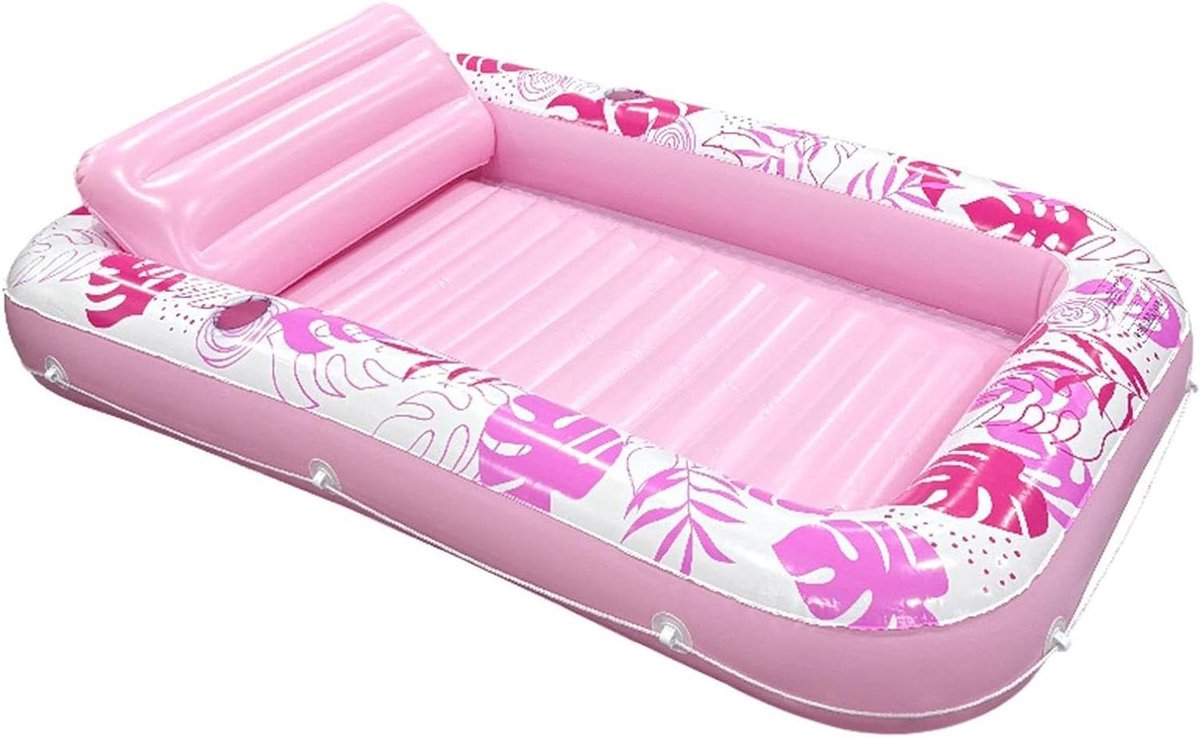 Opblaasbare Zwemband - Luchtbed Vlotter - Zonnebaden - Monstera Blad Patroon - 176 x 114 cm - Roze