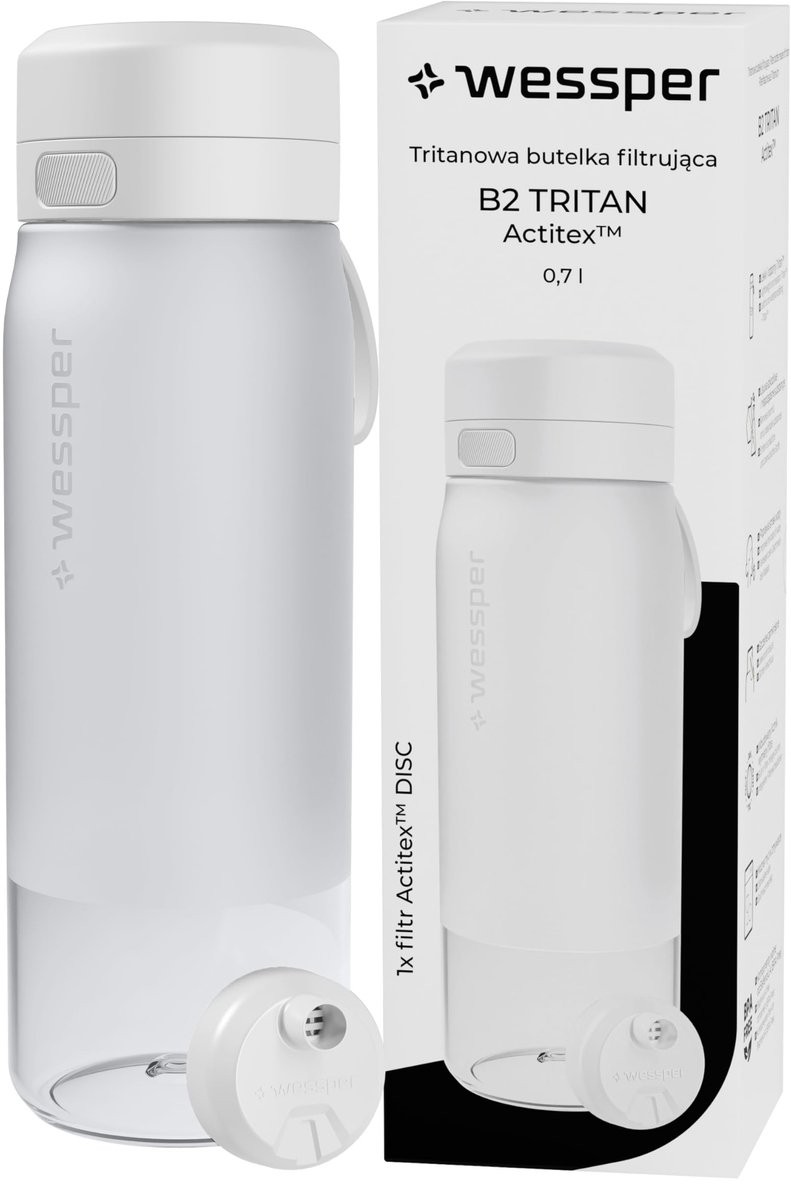 SnelShoppen - Waterfilterfles 700 ml met Actitex Disc Filter, BPA-vrij, Chloorverwijdering, Ideaal voor Camping, Sport, Keuken en Dagelijks Gebruik -