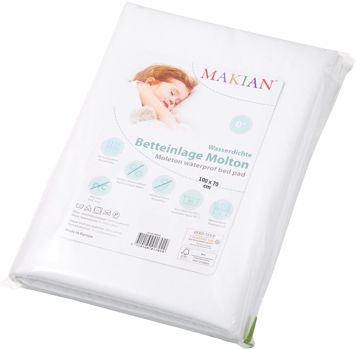 SnelShoppen - Molton Matrasbeschermer 70x100 cm - Waterdichte Matrashoes Onderlegger - ÖkoTex Standard 100 - Kookwas Bestendig - Wit