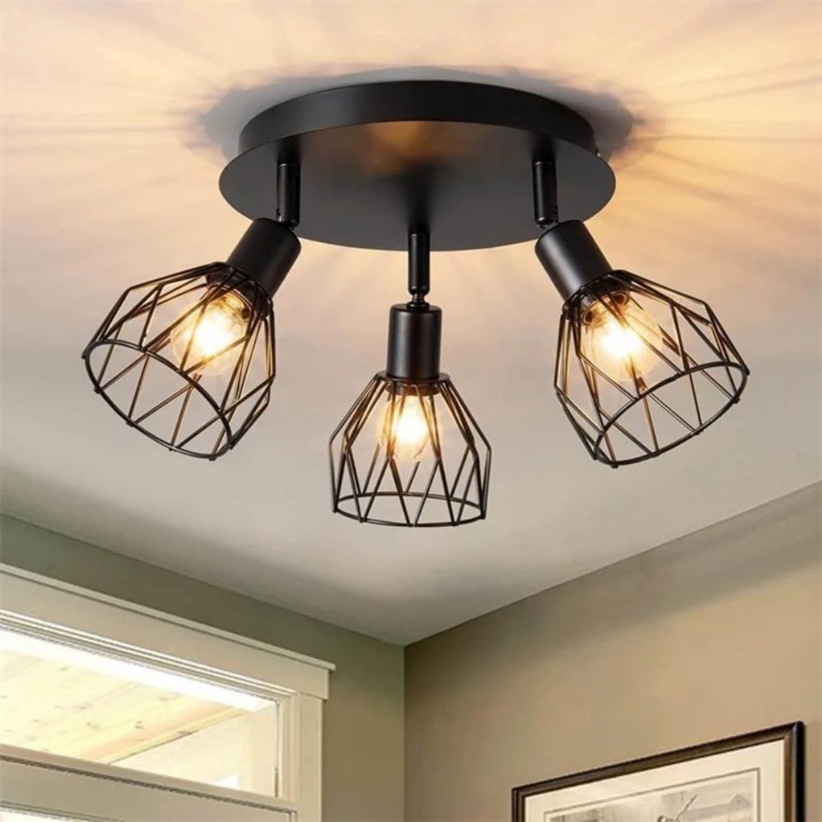 DailyDamaar plafondlamp - Lampen - Plafondspots - LED-plafondspot - Opbouwspot - 3 spots - E14 base - Aluminium - Draaibaar - Zwart
