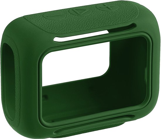 Donkergroene siliconen speakerhoes voor JBL Go 5 met knoppen bovenaan.