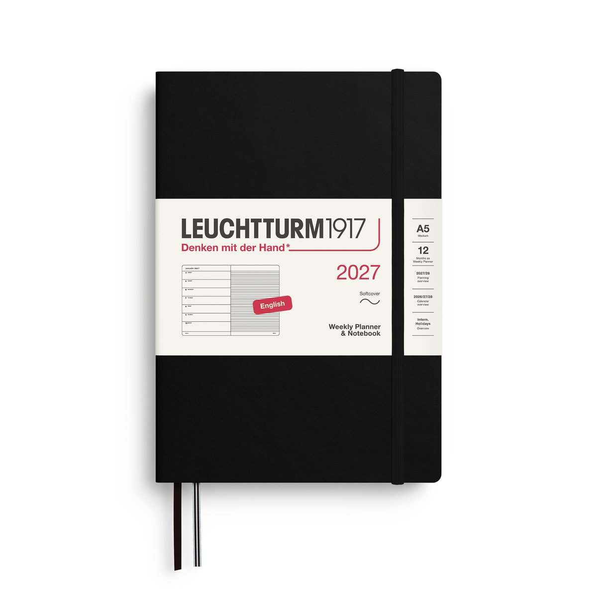 Leuchtturm1917 - 2027 Weekly Planner & Notebook - Medium 15x21cm - black - softcover