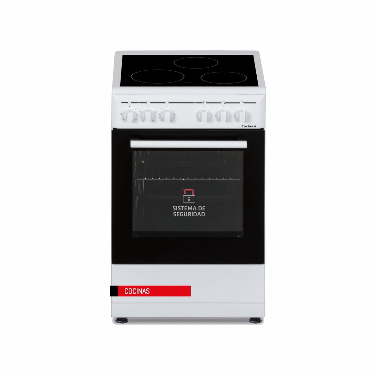 SnelShoppen - Elektrisch Fornuis met 4 Functies, Keramische Kookplaat, 48L Inhoud, Dubbele Glazen Deur, Verchroomd Dienblad en Grill, Wit, Automatisch