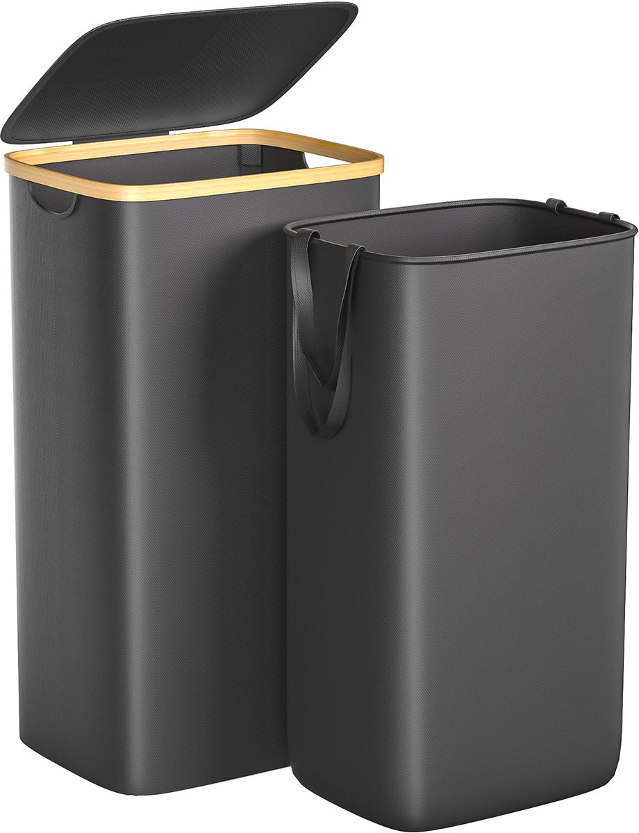 SnelShoppen - Grote wasmand 100L met deksel, waterdicht, afneembare tas, opvouwbaar met bamboe handgrepen - Perfect voor kleding, speelgoed in slaapka