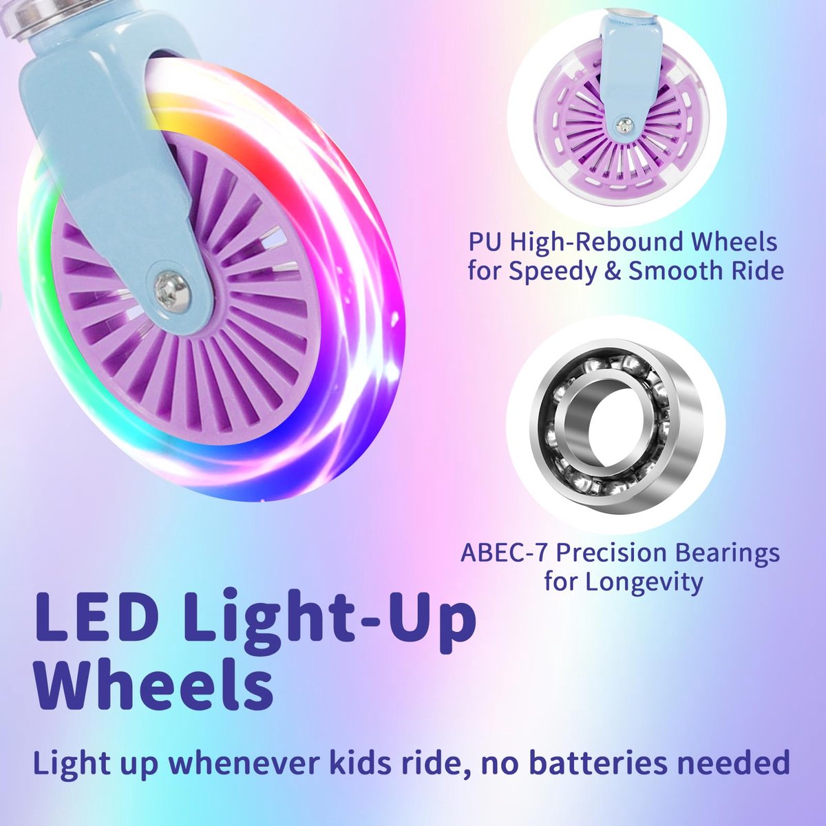 SnelShoppen - Lichtgewicht Opvouwbare Scooter voor Kinderen met Lichtgevende Wielen, 2 Wielen en Verstelbare Stuurpen in Paars - Voor Jongens en Meisj