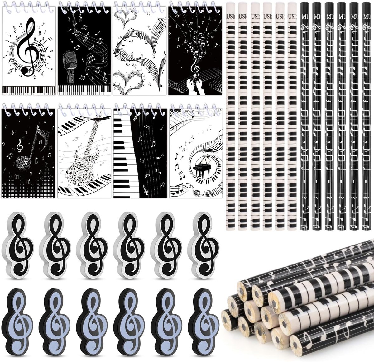 SnelShoppen - Set van 32 Muziekpotloden met Gum en Notitieboek - Kleurrijke Schrijfbenodigdheden voor Kinderen en Volwassenen, Perfect voor School, Ho