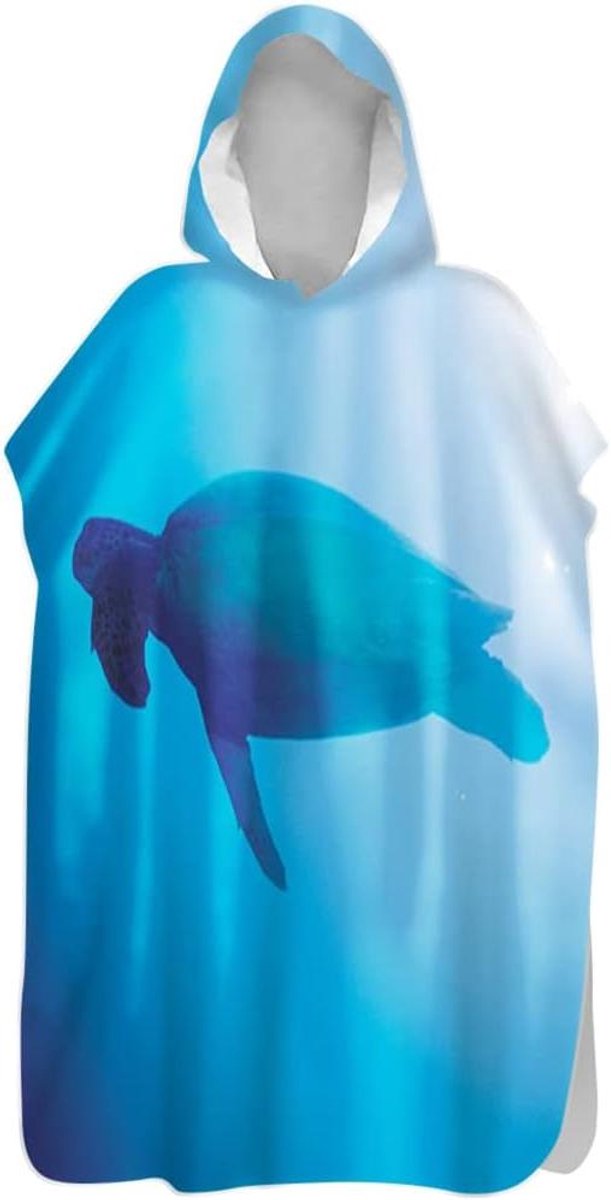 Badhanddoek met capuchon - Poncho handdoek Strandjas - Omkleden op locatie - Sneldrogend microvezel - 80x145cm - Blauwe Zee