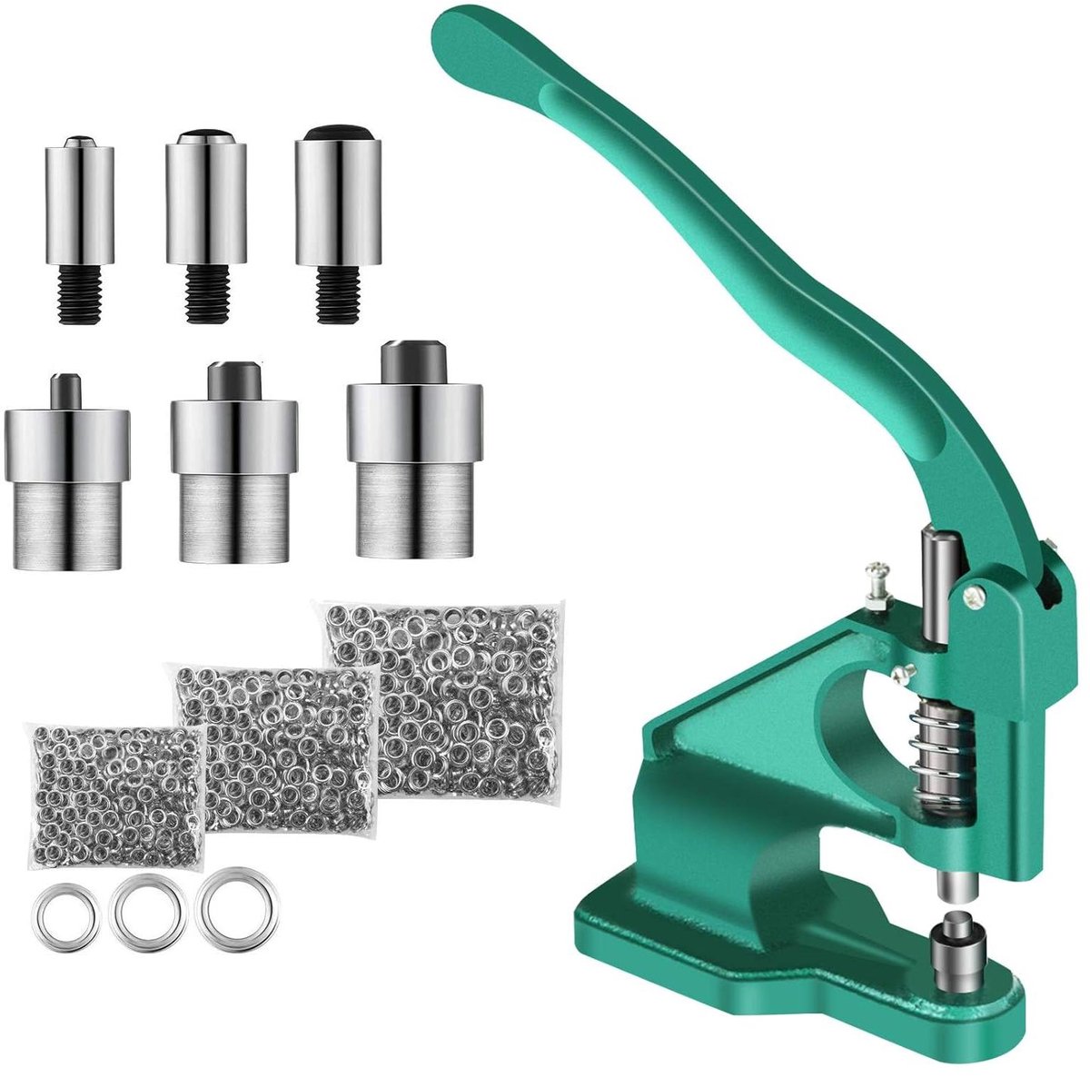 Handpers Machine - Oogjes Pers - Banner Bevestigen - Inclusief 1500 Oogjes - 6mm 10mm 12mm - Zilver