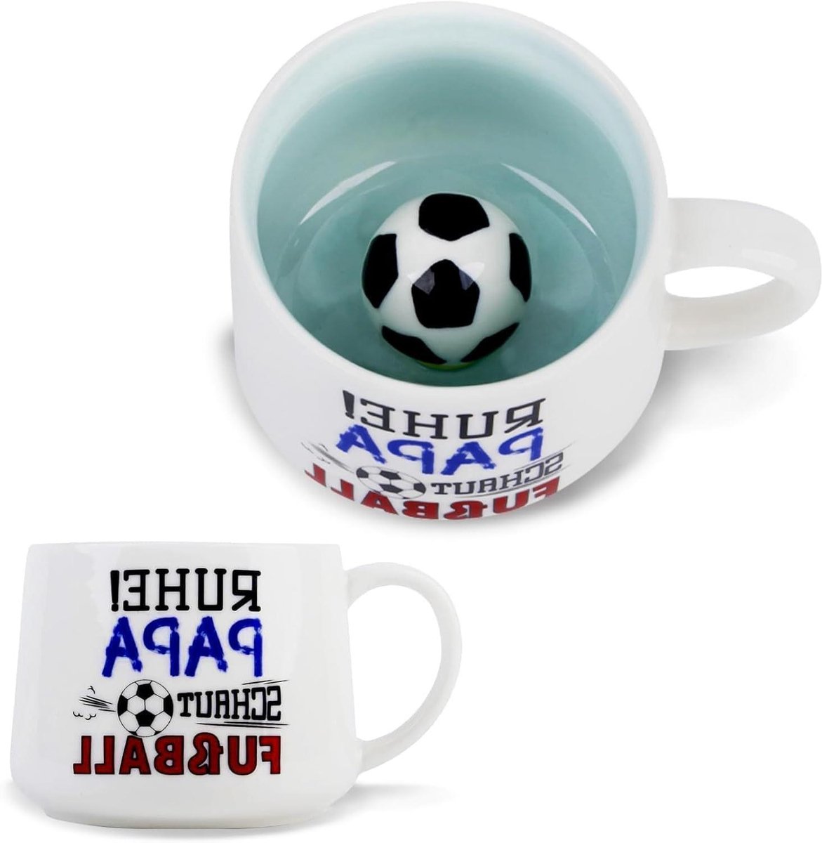 Voetbalmok Keramiek - Koffiemok Vader - Drank Genieten - 3D Voetbal Design - 350 ml - Wit